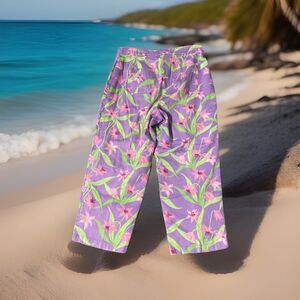 Lilly Pulitzer Capri Pants Womens 10 High Pink Purple Green 100% Cotton 3 Pocket